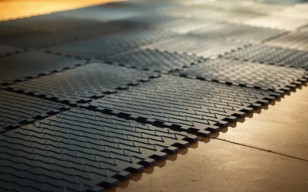 Safe and comfortable rubber mat flooring in an outdoor dog kennel