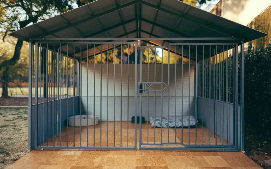 Sustainable cork flooring in a comfortable outdoor dog kennel